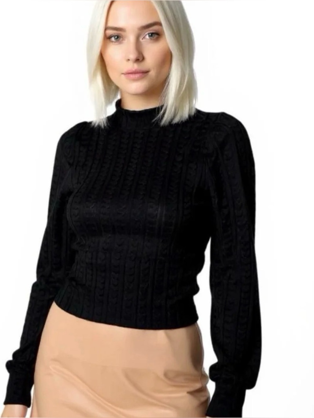 Band of the Free Raquel Ribbed Cable Knit Mock Neck Pullover Sweater S NWT